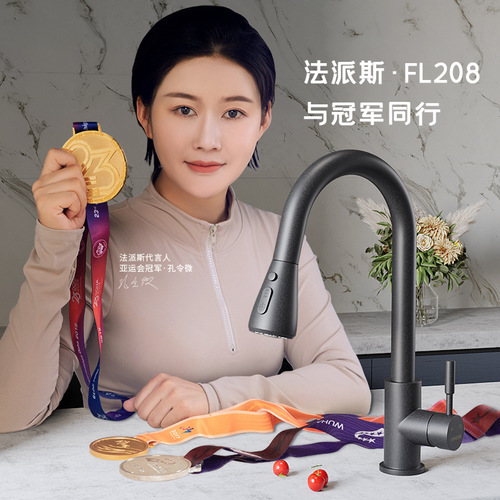 BB4C wholesale fapais kitchen quartz stone faucet hot and cold 304 stainless steel sink pull-out faucet