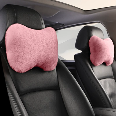 Pillow, Imitation Rabbit Plush Car | Waist support - taro-purple-2-headrests