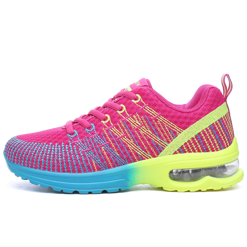 Zapatos de mujer transfronterizos primavera nueva malla voladora tejida transpirable ligero cojín de aire zapatilla de deporte de estilo coreano de las mujeres zapatos de correr casuales para estudiantes