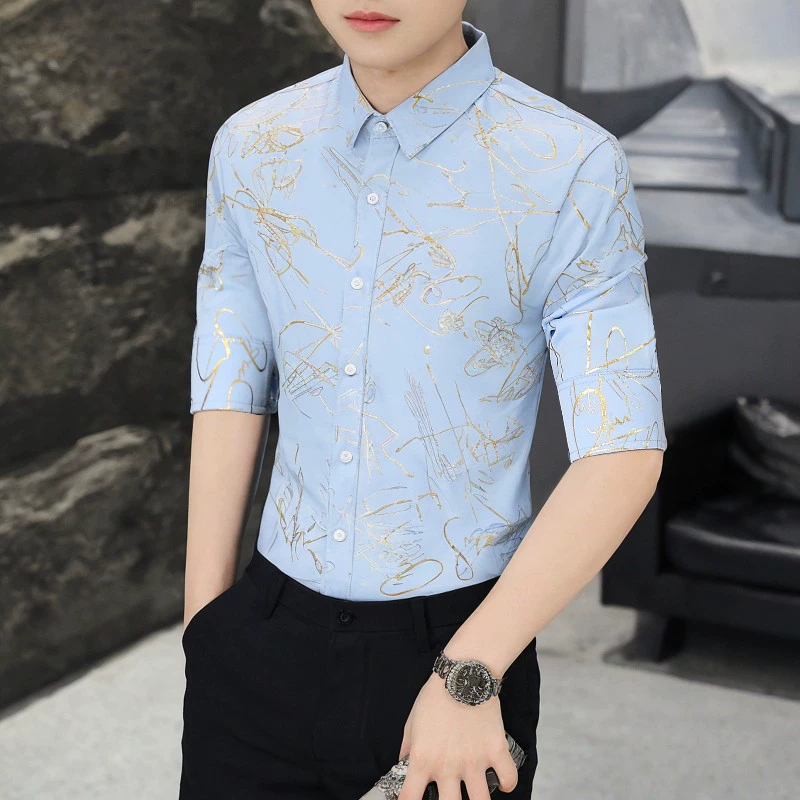 2024 безлимитная рубашка среднего рукава мужская бронзовая печать среднего рукава красива круглый год