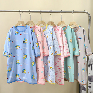 Children's Nightgown Lycra Cotton Long Sleeve Autumn and Winter Nightgown Loose Pajamas Baby's Home Clothes Baby's Boneless Jumpsuit
