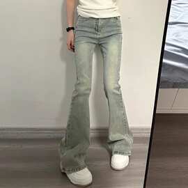 加绒复古微喇牛仔裤女宽松弹力时尚直筒裤阔腿长
