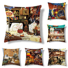 跨境可爱猫咪定抱枕套家居装饰沙发靠枕办公室午睡枕方形抱枕靠垫