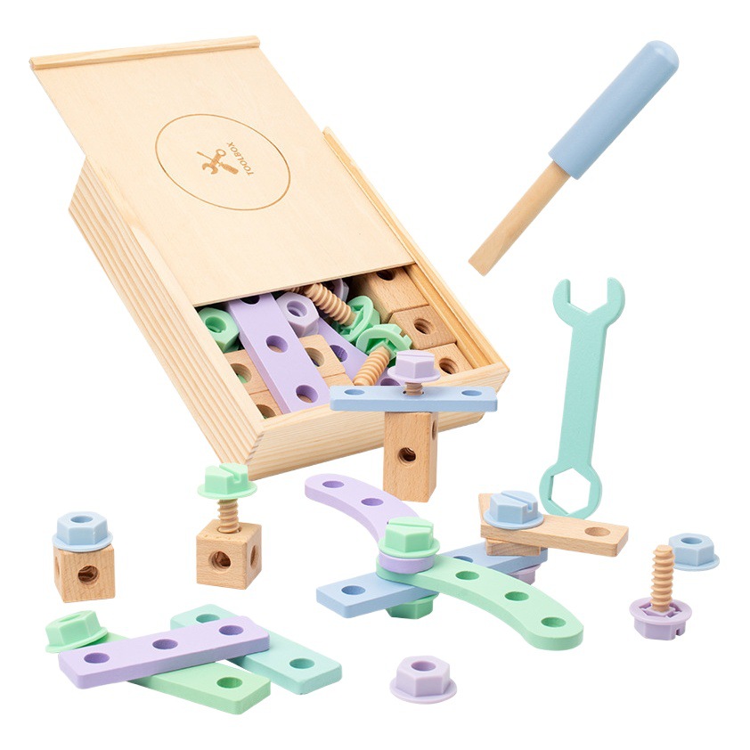 Children's wooden nut disassembly tool box exercise baby hand fine motor training early education enlightenment toys