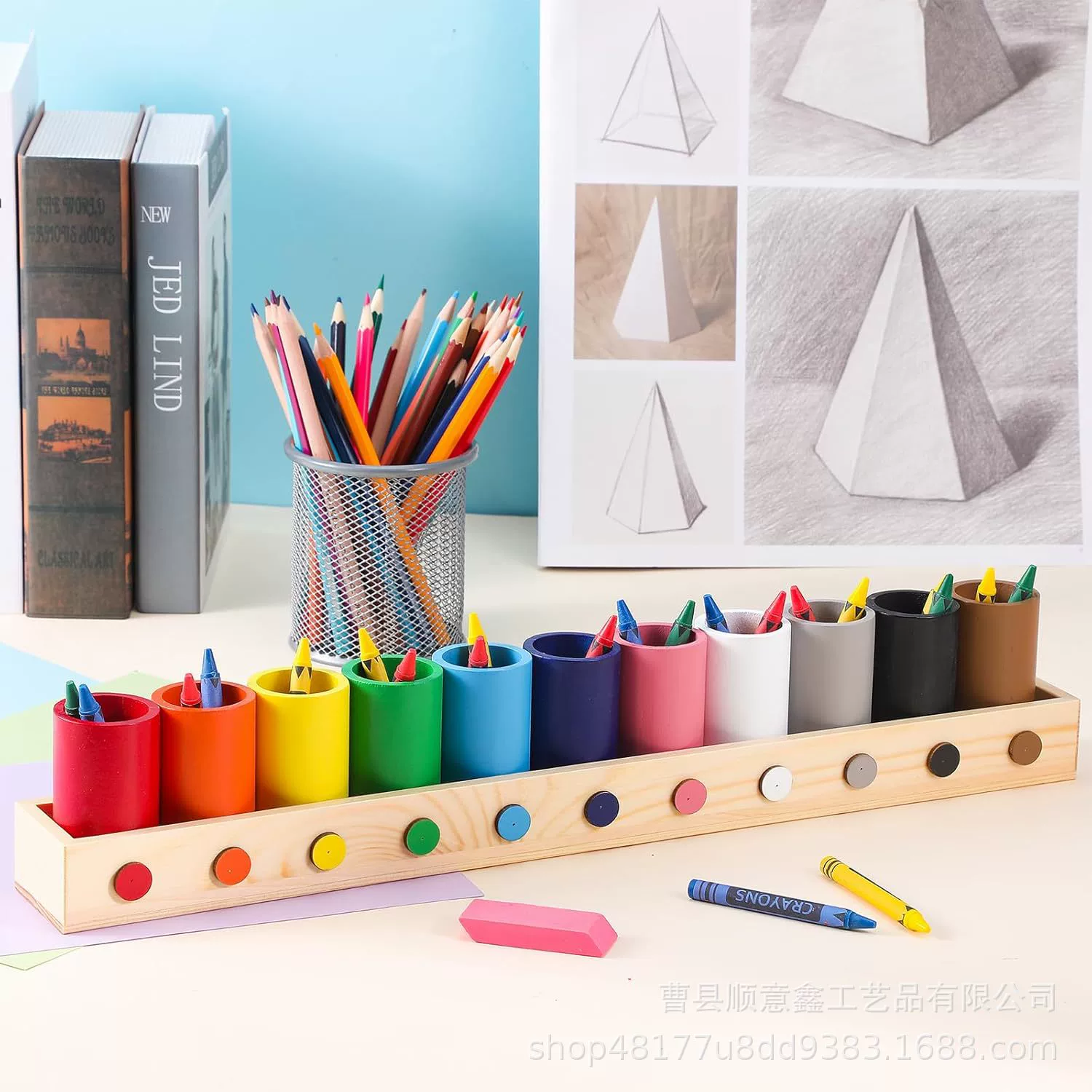 Деревянная столешница карандаш масляная стойка для хранения детей рисование цветная ручка классификационное стойка из массива дерева цветная коробка для карандашей для студентов
