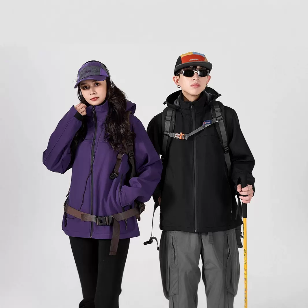 2025户外软壳冲锋衣男女春秋季户外防风休闲夹克连帽爬山运动外套