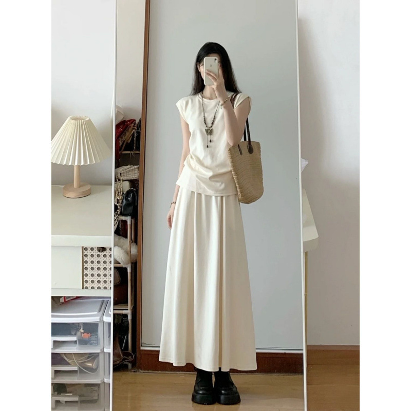女性用フレンチソルトスタイルスーツスカート、夏服、ファッショナブルなノースリーブトップとハーフレングススカートの2点セット|undefined