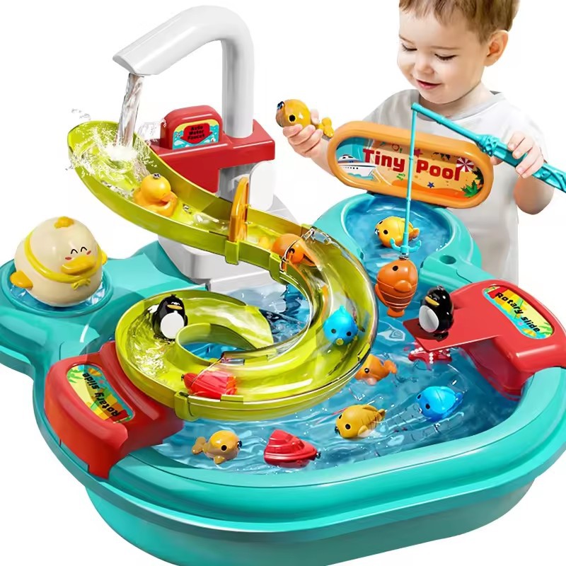 Cross-border children's fishing game electric dishwasher play house kitchen water educational fishing toys