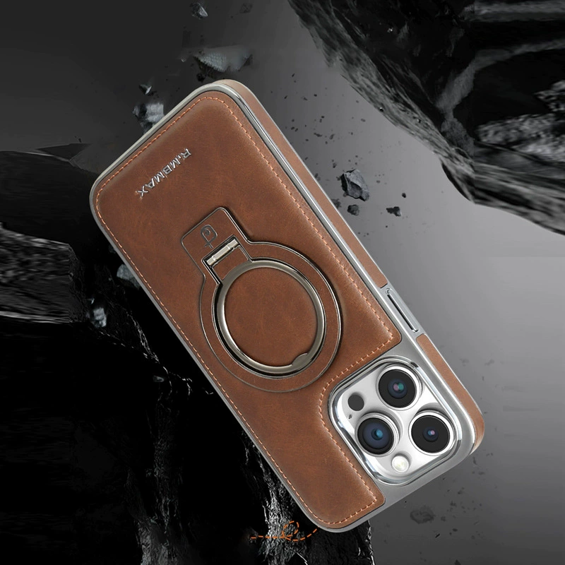 Чехол для телефона, совместимый с iPhone 16 Pro Max, эко‑кожа задняя панель, кольцо-держатель‑подставка, магнитная совместимость