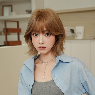 Wig for Women with Short Curly Hair, Cross-Border New Product, Eight-Shaped Sideburns, Chemical Fiber Artificial Full Headgear, Hair Ends, Short Hair