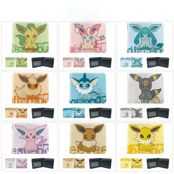 Pokemon Full Color Short Card Bag Change Leather Clamp Folding Wallet Cute Pokemon Peripheral Coin Purse
