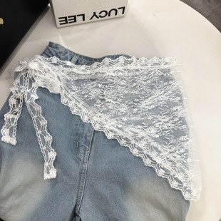 Korean Niche Design New Lace Mesh Waist Scarf Layered with Butt Curtain Girdle Lace Headscarf Women's Waist Triangle Scarf