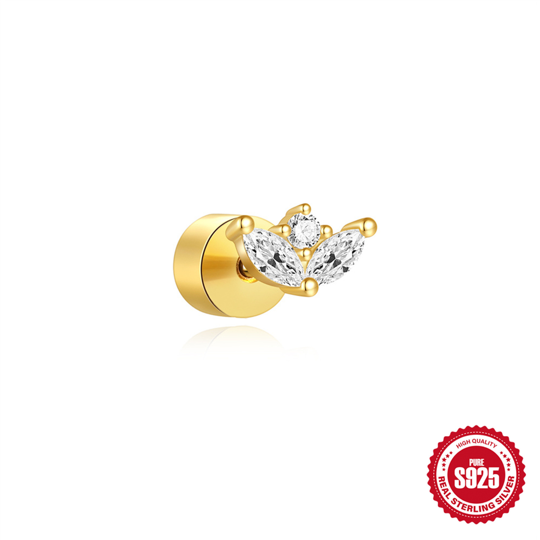 Nuevo estilo europeo y americano s925 plata de ley uso diario elemento de costura rectangular cartílago espiral perforador aretes mujer