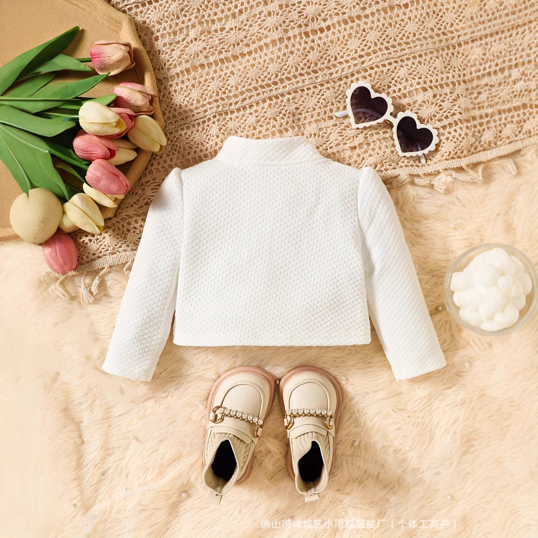 대외 무역 아마존 2024 새로운 봄과 가을  소녀 폭발 질감 직물 짧은 최고 작은 코트