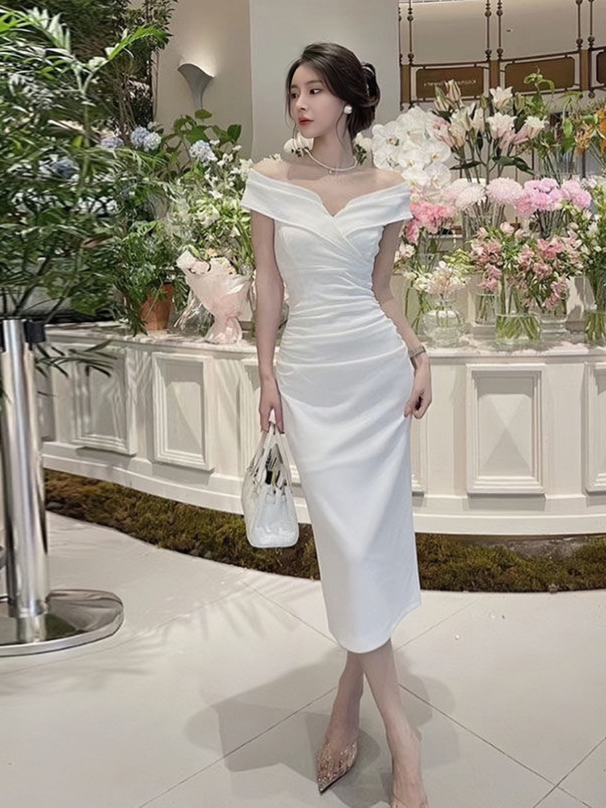 White fashionable evening dress