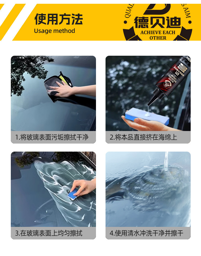 Debedi Car Glass Polishing Liquid Upgraded with Cerium Oxide to Remove Oil Film, Coating, Water Stains, and Minor Scratches Without Leaving Marks