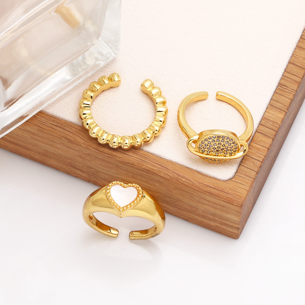 Fashion Heart Shape Planet Copper Open Ring Plating Zircon Copper Rings