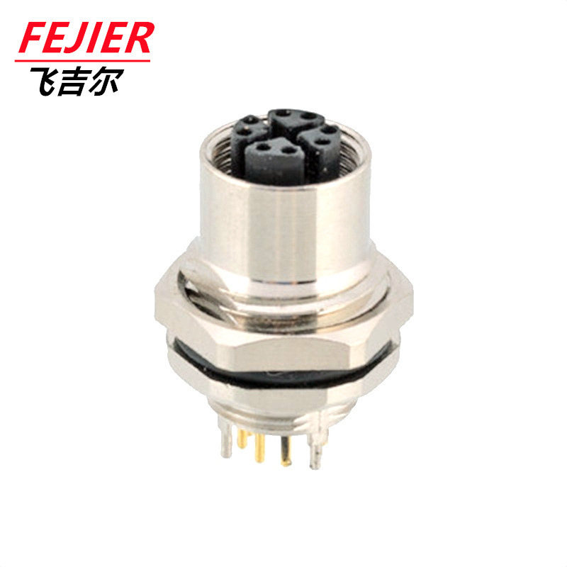 M12 X-Type Female Connector Pcb X-Type 8Pin Panel Mount X-Coded Industrial Ethernet Circular Connector