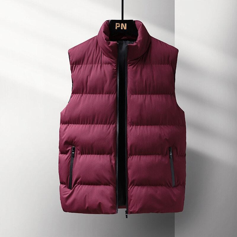Men's new autumn and winter fleece-lined thickened warm windproof vest, Hong Kong style casual stand-up collar printed cotton vest