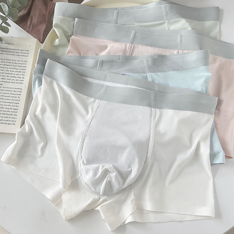 無痕男士內褲廠家批發螺紋高彈平角褲中山內褲橘內同款內褲	工廠