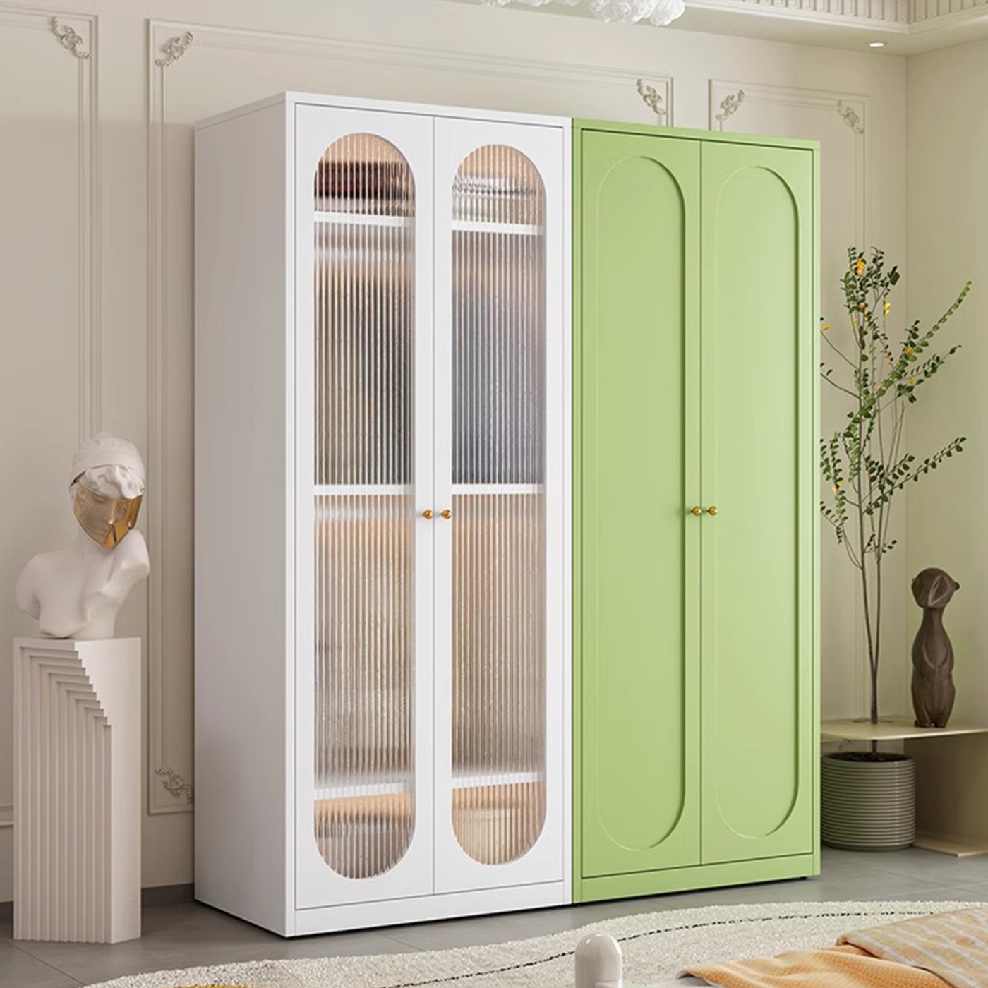 French Cream Style Steel Wardrobe Formaldehyde-Free Environmentally Friendly Iron Wardrobe Bedroom Multi-Layer Storage Cabinet Iron Filing Cabinet