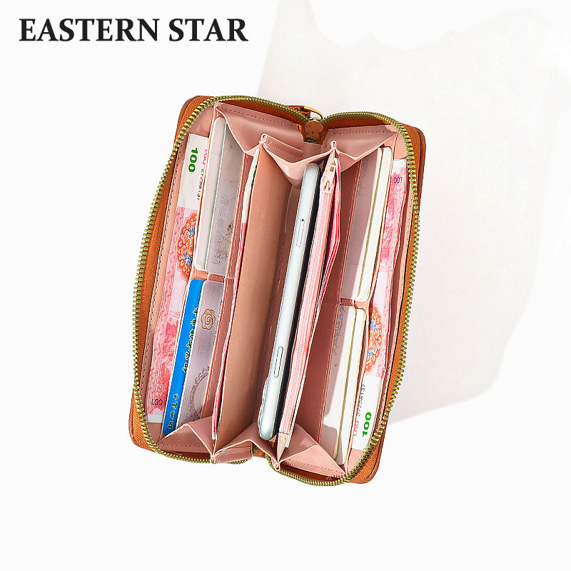 Cartera larga con cremallera, estilo coreano, con detalles en contraste