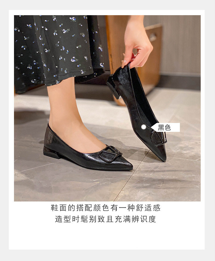 Giày cao gót nữ mũi nhọn khóa vuông da mềm gót thấp 3 cm — màu đen, màu đỏ, quả mơ chi tiết 6