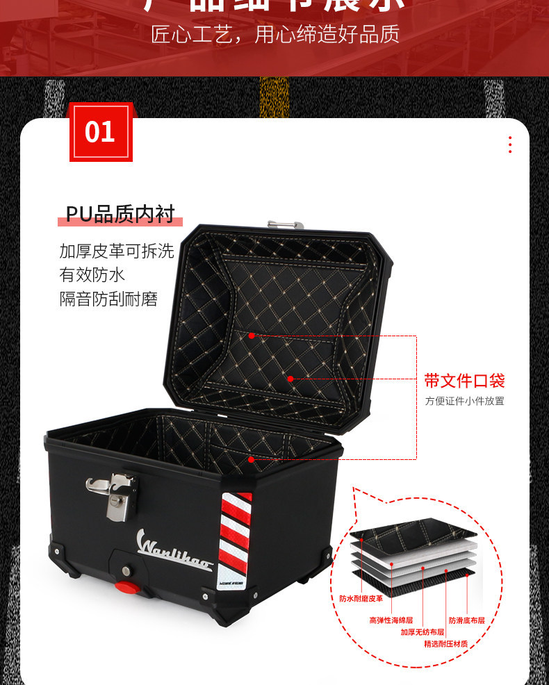 Wanlihao E599 electric vehicle rear trunk, universal non-aluminum alloy motorcycle trunk, large-capacity storage for electric bikes