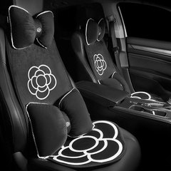 Cartoon Cute Car Camellia Seat Cushion Universal Headrest Lumbar Backrest Goddess Plush Seat Cover Seat Cushion All Seasons