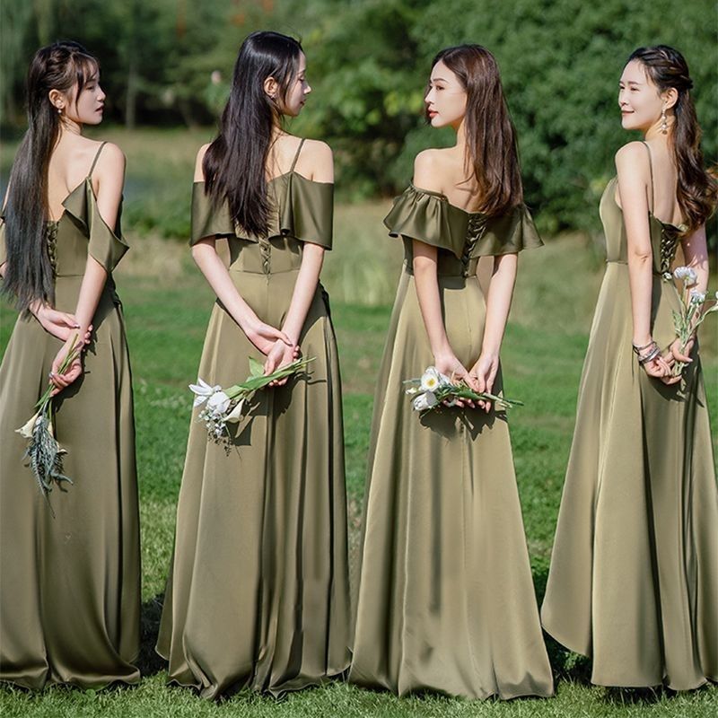 伴娘服闺蜜团2024夏季新款缎面长款姐妹群气质森系名媛宴会伴娘服