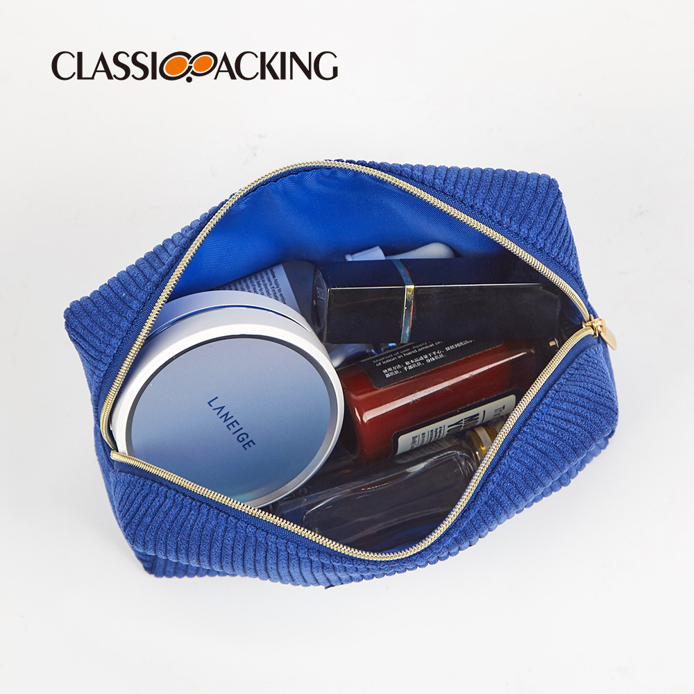 Fabricante de diseño de bolsa de almacenamiento de pana logotipo simple moda rayas bolsa de cosméticos ins bolsa de almacenamiento súper caliente