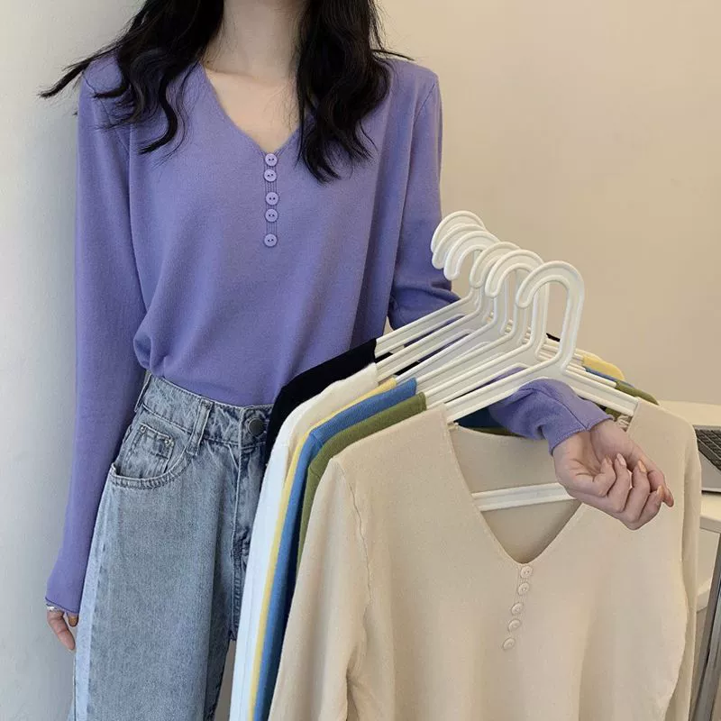 Вязаный свитер женский осенне-зимний новый приталенный свитер из пряжи с сердечником, тонким V-образным вырезом и длинным рукавом, элегантный стильный топ-свитер для студенток