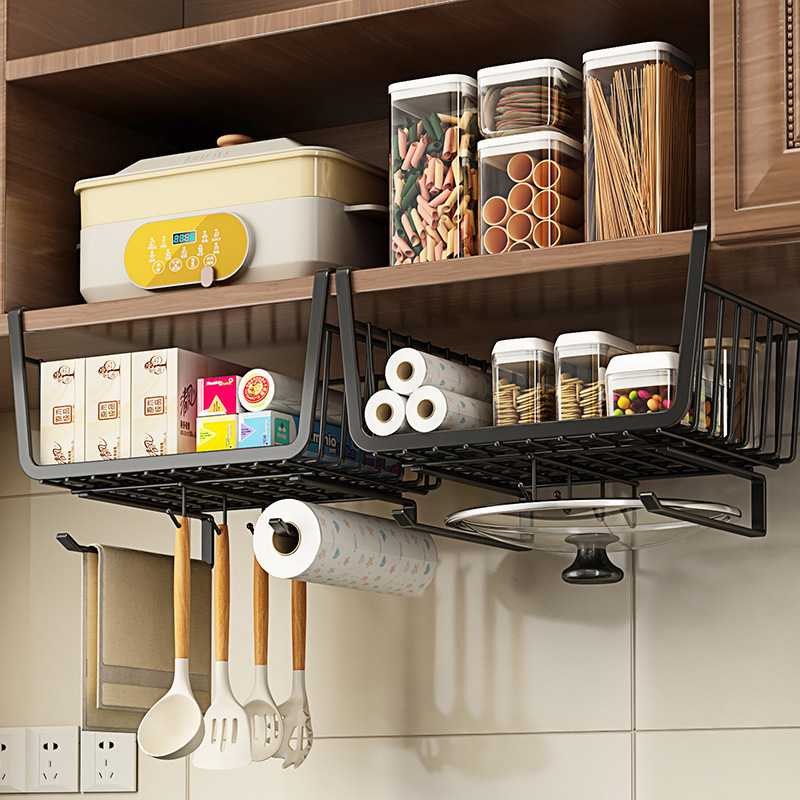 Multifunctional kitchen paper towel holder-black 4-hook set of two