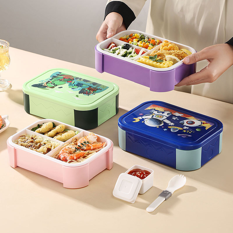 Amazon caja de almuerzo infantil transfronteriza caja de almuerzo de plástico de dibujos animados caja de almuerzo de microondas calentamiento caja de almuerzo de estudiantes