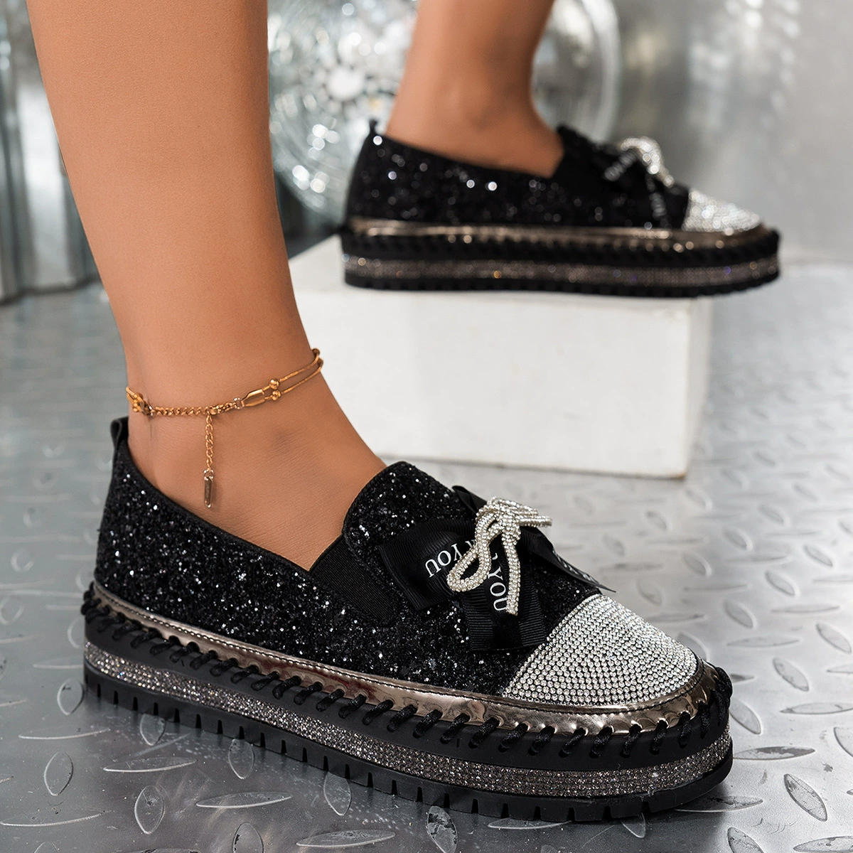 Shiny shoes with bow, summer footwear platform, for import, plus size