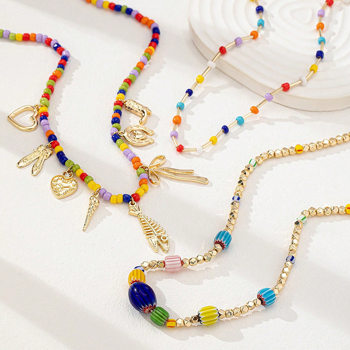 Beaded Chain Chain Type 1 Set Quantity Holiday, Street Occasion IG Style Classic Style Geometric Heart Shape Fish Zinc Alloy Beaded Chain Lobster Trigger Clasp Closure Beaded Necklaces Wholesale