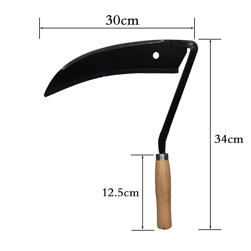 厂家直销农用镰刀T型木柄家用户外割草镰刀