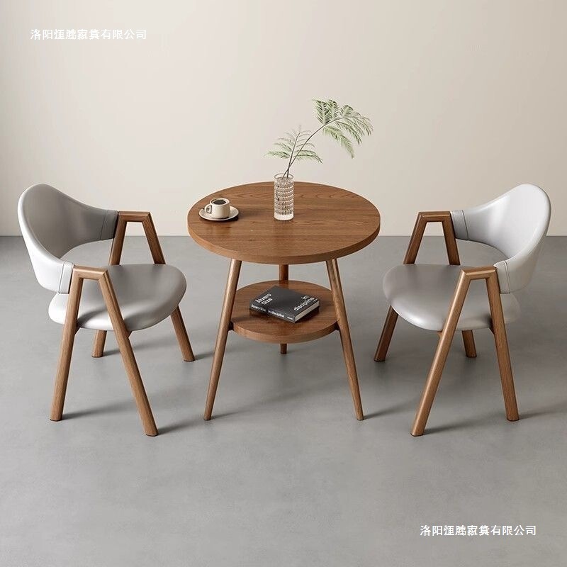Simple Reception and Negotiation Table and Chair Set for Office, Hotel, Commercial Use, Homestay, Home, Balcony, Tea Table, Double-Layer Small Round Table Simple Reception and Negotiation Table and Chair Set for Office, Hotel, Commercial Use, Homestay, Home, Balcony, Tea Table, Double-Layer Small Round Table