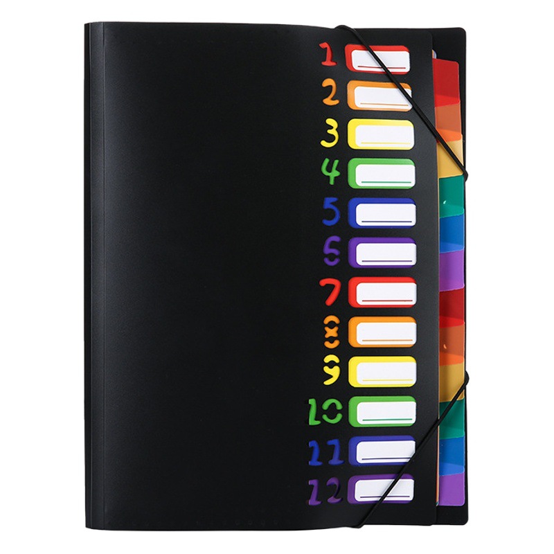 12-page Rainbow clasificación bolsa de órganos transfronteriza nueva carpeta de almacenamiento de materiales de oficina PP cuerda clip de órgano al por mayor