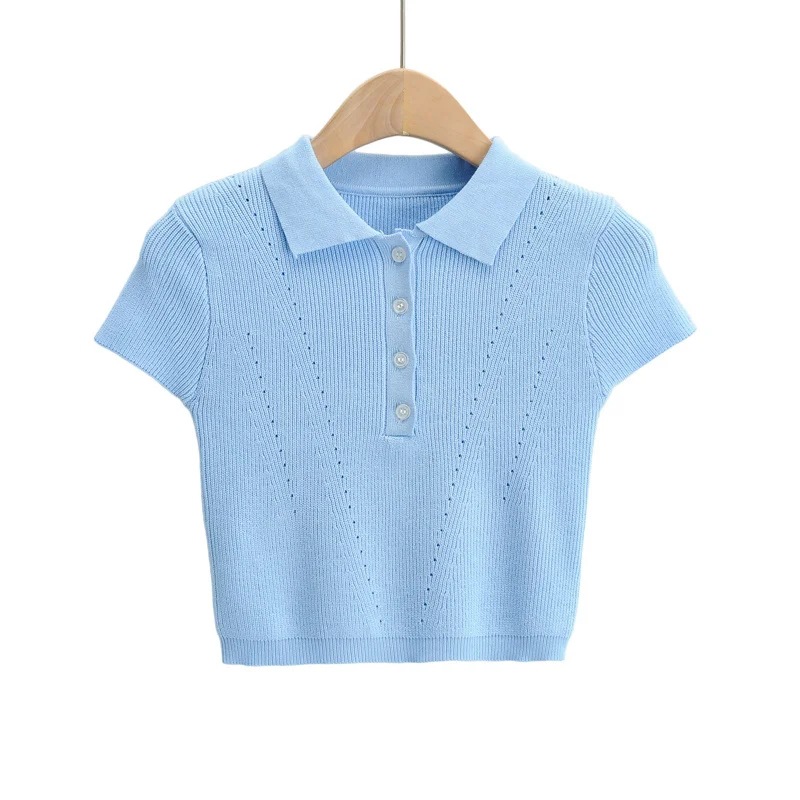 new polo collar knitted short-sleeved T-shirt NSAC37401