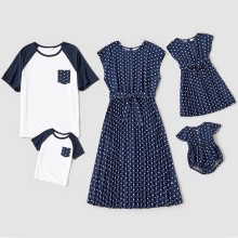 欧美亲子装全家装波点套装跨境亚马逊eBay宝宝哈衣爬服短袖
