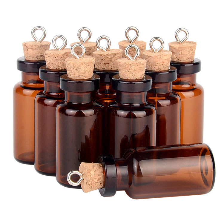 Brown small 3ml glass bottle with tea color synthetic cork stopper, wishing bottle, floating bottle, factory supply