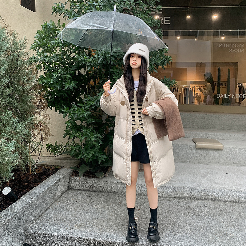 2024 nuevo algodón de invierno de mujer largo corno de buey pequeño chaqueta de algodón de pluma grande chaqueta de algodón