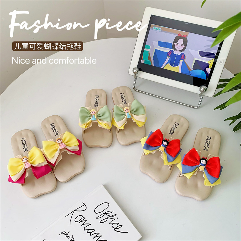 Summer Girls Slippers Girl Breathable Princess Shoes Soft Sole Non-Slip Bowknot Children's Beach Sandals Kids Shoes for Girls