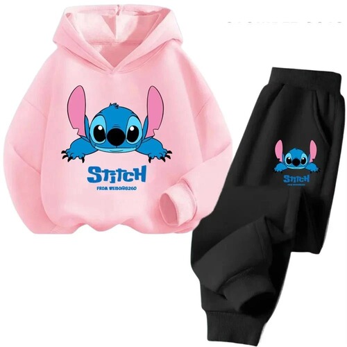 Stitch children's clothing spring and autumn new children's sweaters and trousers two-piece student children's hat long-sleeved suit