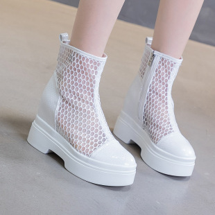 2025 Summer New Style Height-Increasing Sandals for Women, Thick-Soled Korean Version Hollow Mesh Women's Boots, Versatile Women's Sandals