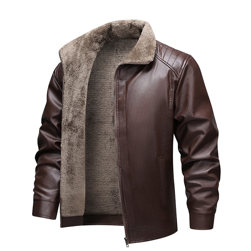 2025 New Thickened Fleece-Lined Leather Jacket for Men, Autumn and Winter, Light Business Casual, Square Collar, Fashionable and Versatile 2025 New Thickened Fleece-Lined Leather Jacket for Men, Autumn and Winter, Light Business Casual, Square Collar, Fashionable and Versatile