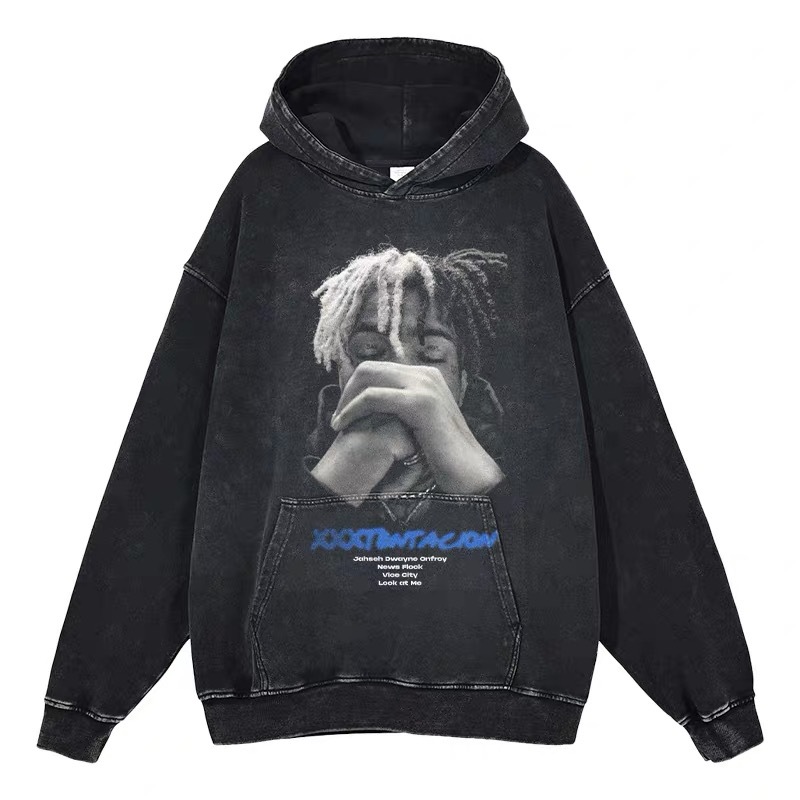Eminem Travis Scott Tupac XXX American Hip Hop Rap Vintage Imprint Water Washed Hooded Sweater