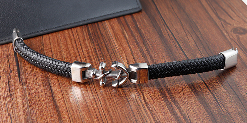Retro Style Retro 316L Stainless Steel  Leather Anchor Men Cord & Leather Bracelets