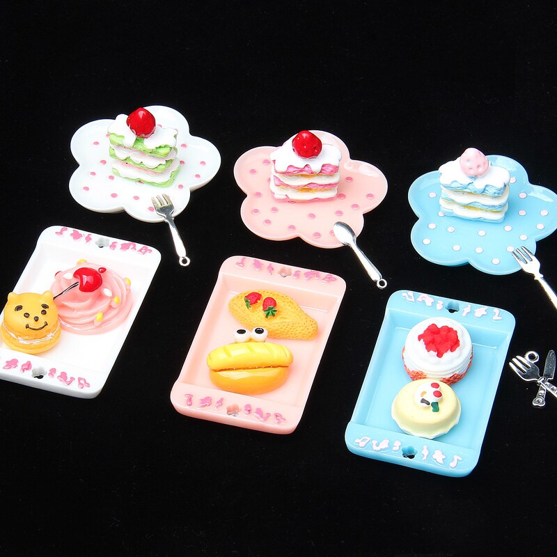 New cute polka dot plate miniature food and play mini tableware food and play decoration doll house diy simulation food